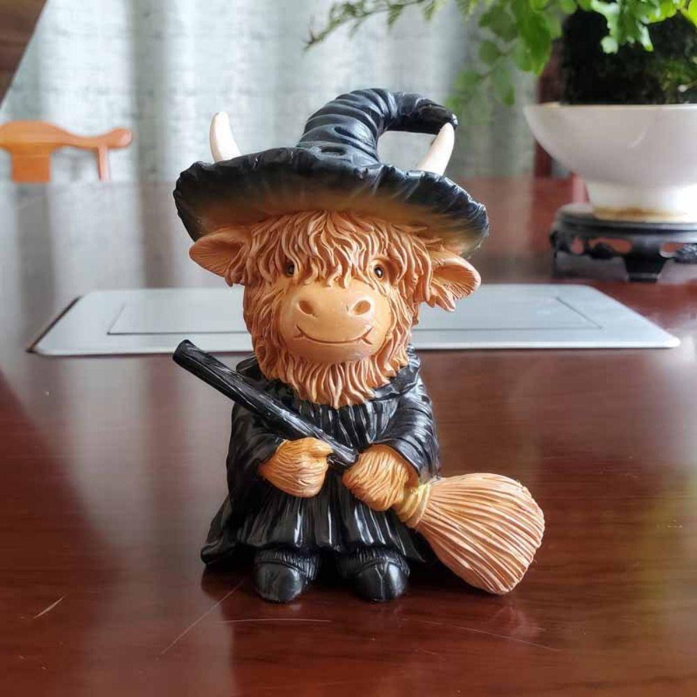 Festive Atmosphere Decoration Resin Christmas Highland Cow Statue Funny Cute Cow Figurine Decorative Animal Sculpture Desktop