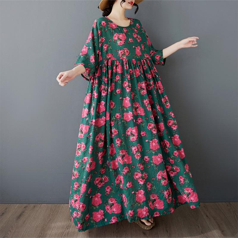 Maneca scurta Marime mare vintage floral nou in rochii pentru femei lejera rochie lunga de vara