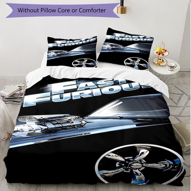 3pcs Duvet Cover Set (1*Duvet Cover + 2*Pillowcase, Without Core), Fast & Furious Print Soft All‑Season Bedding Set, Home Bedroom Decor Gift