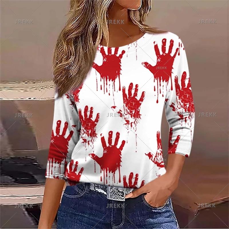 

Harajuku 3D Horror Halloween Print Sweatshirts Red Blood Patterns Graphic Round Neck Hoodies Women Fashion Clothing Sweatshirt 6XL
