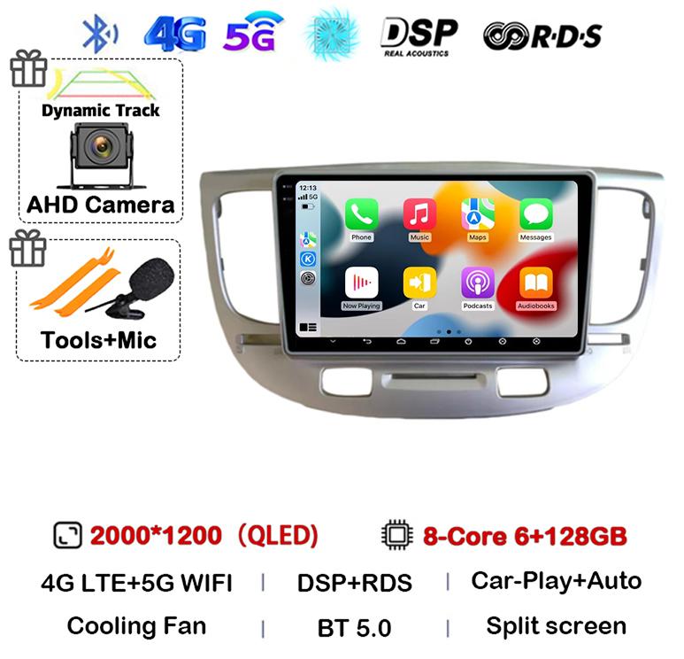 Android 14 Carplay Auto WIFI+4G For Kia RIO 2 RIO2 2005-2008 2009 2010 2011 Car Radio Multimedia Player GPS 360 Camera BT Stereo