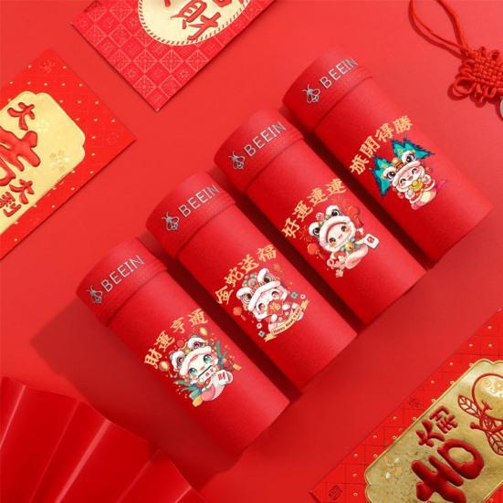 Men Underwear Elastic Waist Cotton Boxer Briefs Cartoon Snake Pattern Comfortable Breathable Red Panties