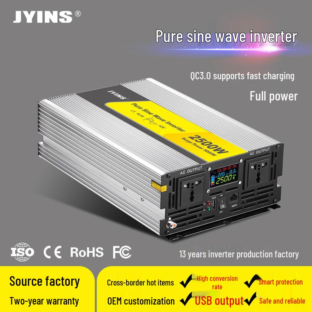 2500W Pure Sine Wave Inverter 12V/24V to 220V for Home, Solar, or Car Backup