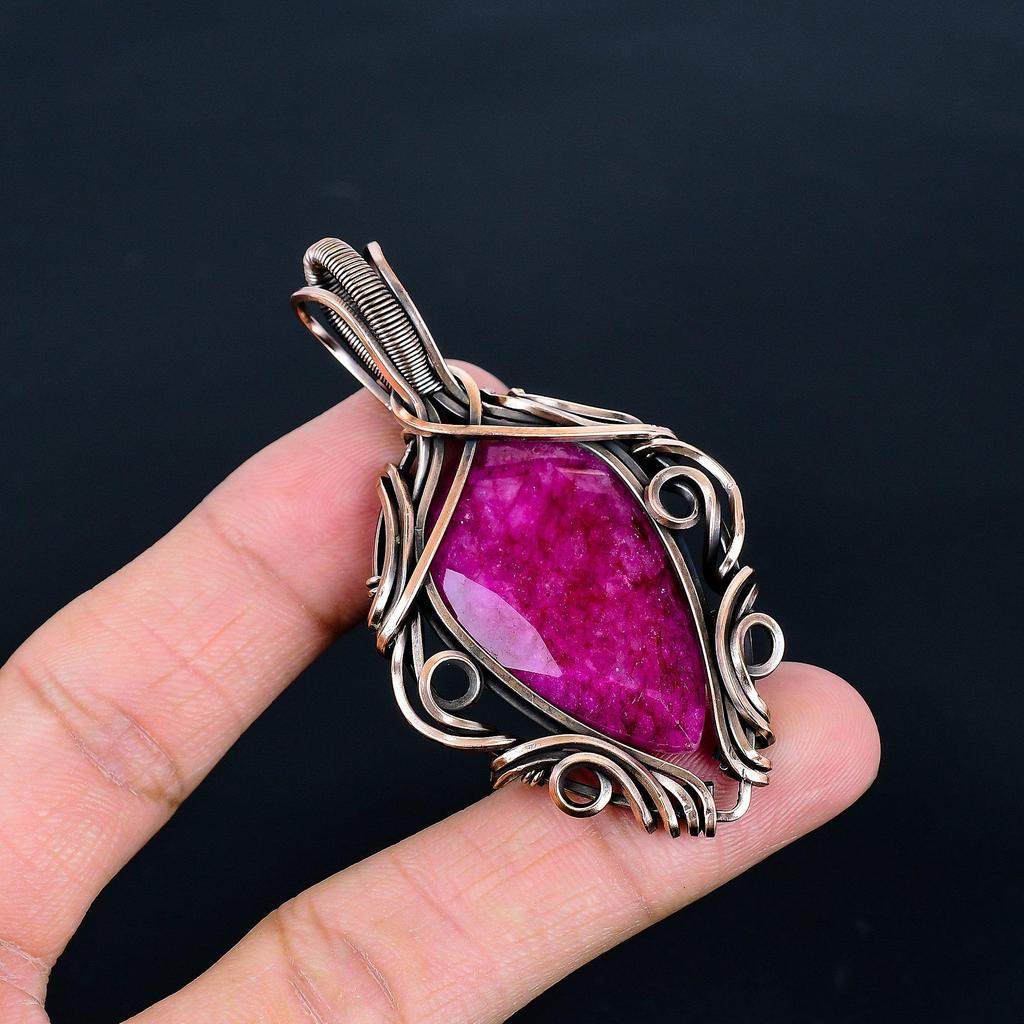 Ruby 999 Copper Wire Wrapped Pendant, Handmade Gemstone Pendant Jewelry, Gifts For Wife Brand New Pendant