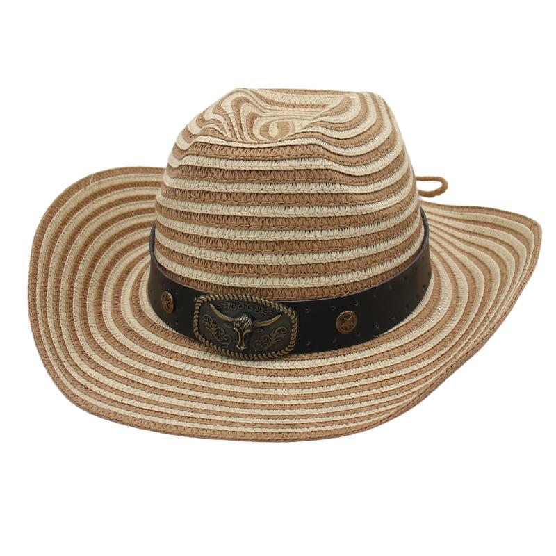 

Men S And Women S Summer Beach Jazz Hats, Western Cowboy Hats, Foldable Hollowed-Out Lafite Straw Hats, Knight S Big-Brimmed Sun Hats one-size-fits-all straw hat [one-line stripes]