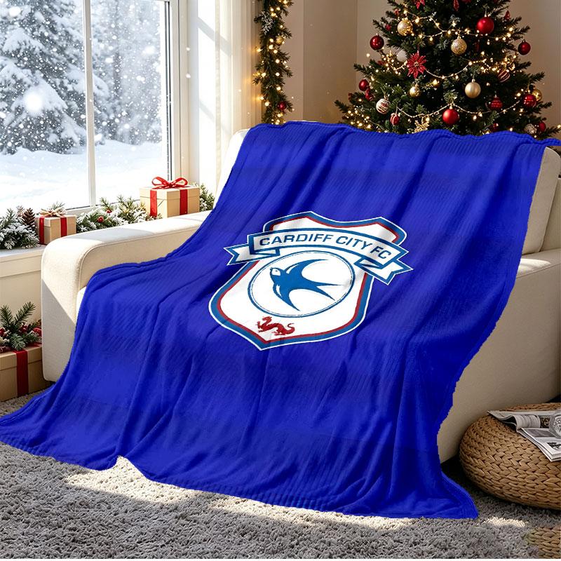 Cardiff City FC Pattern Blanket for Home Decoration, Bed, Sofa, Car Travel, Camping, Suitable for All Seasons, Birthday Christmas Gift