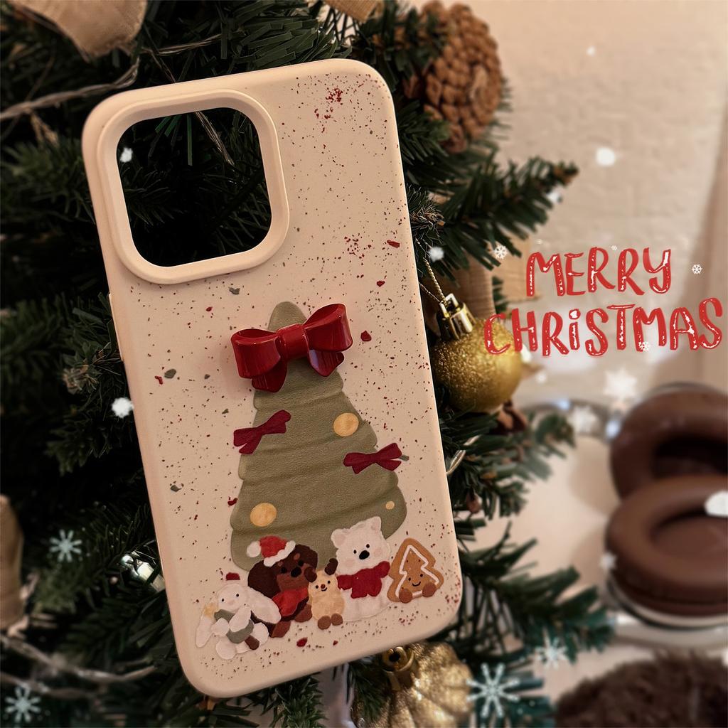 Suitable for three-dimensional bows iphone16iPhone Case17Christmas Tree Cartoon15Anti-Fall14promax Soft
