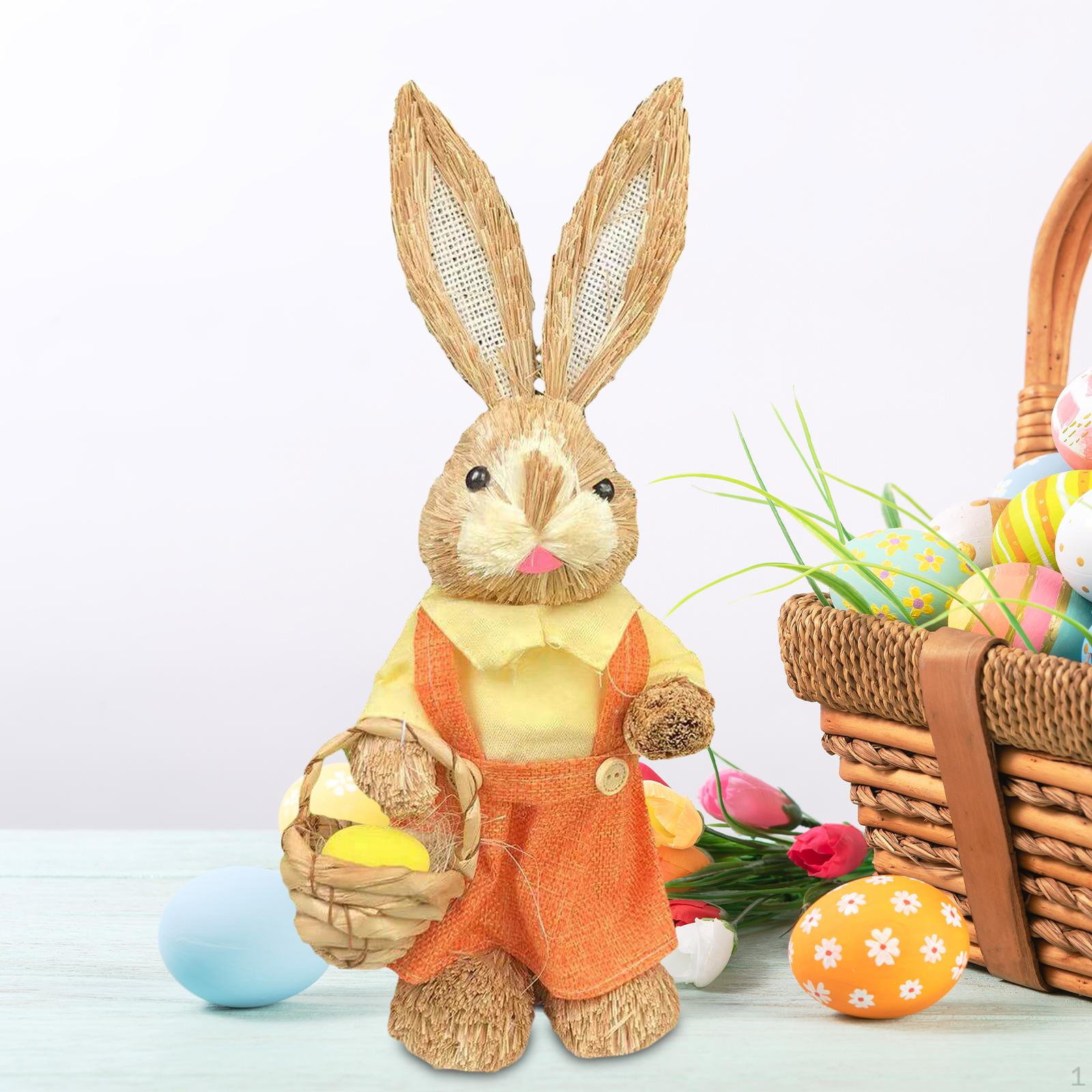 

14 Inch Cartoon Easter Bunny Figure Ornament Decorative Animal Art Crafts for Garden Patio Style E
