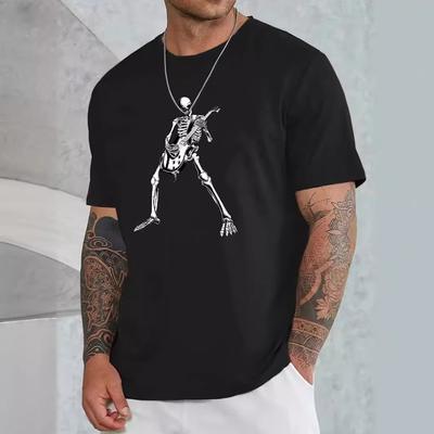 Cotton T-Shirt Short Sleeve Round Neck Men Skelleton 2d Print Tops