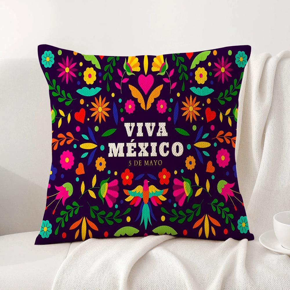 Viva Mexico Purple Cushion Cover Natural Linen Organic Fabric Double-Sided Printing Sofa Home Decor Gift Pillow Cover