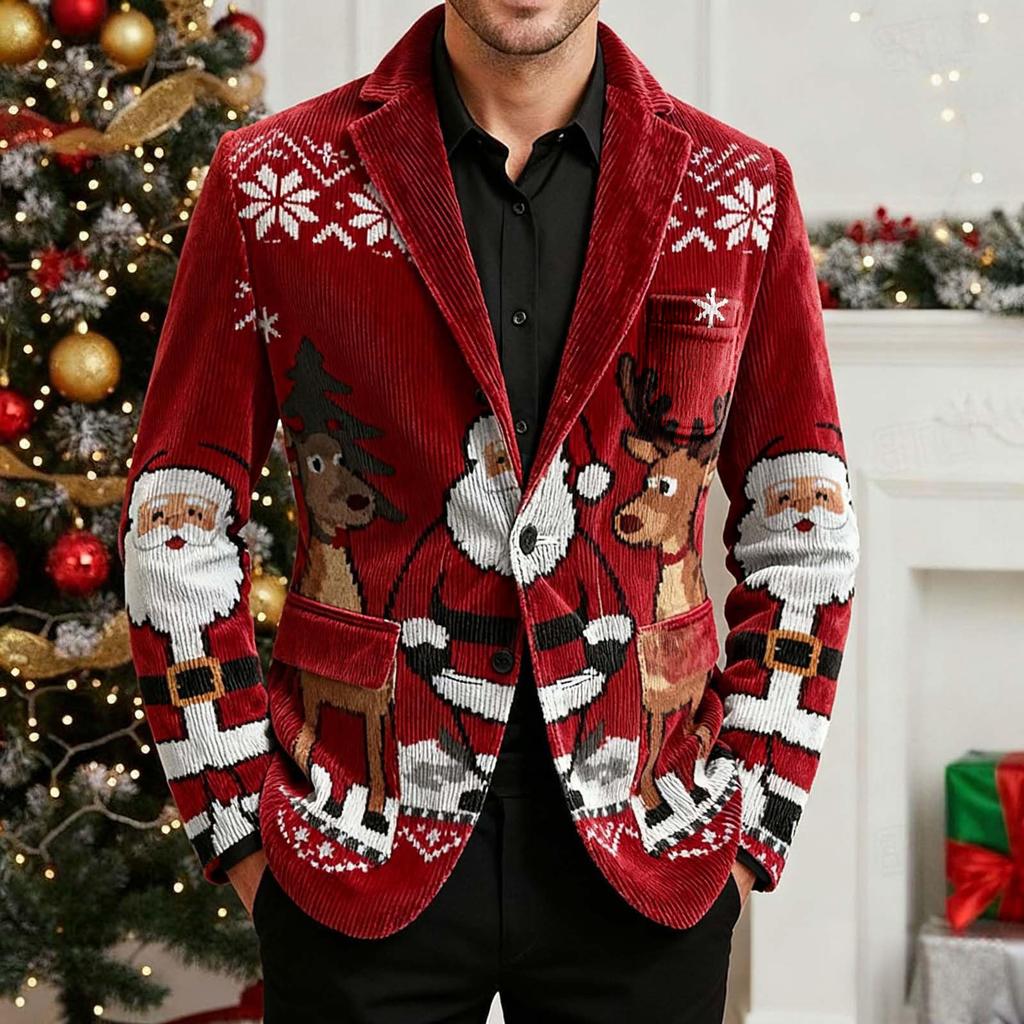 Men's Printing Corduroy Warm Pocket Suit Jacket Cardigan Men's Casual Suit