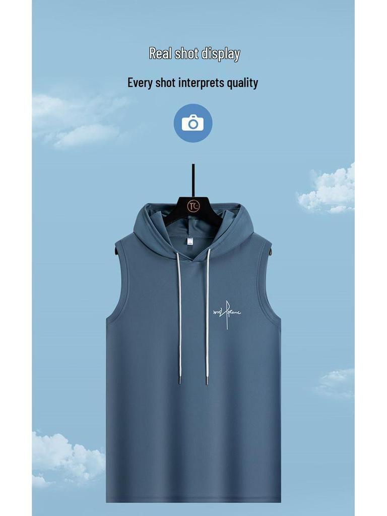Gilet con Cappuccio Senza Maniche Uomo Rinfrescante Rapido, Manica Corta, Traspirante, Asciugatura Rapida, Assorbe il Sudore, alla Moda, Taglie Forti, Casual, Versatile per l'Estate