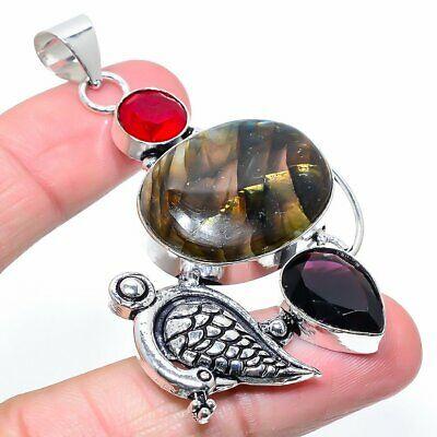 

Natural Labradorite, Amethyst Gemstone 925 Sterling Silver Pendant 2.68 e5D53