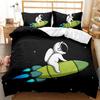 Child Cartoon Astronaut Duvet Cover Bedding Set King Size Boys Kids Galaxy Stars Out Space Soft Polyester Comforter Cover Black