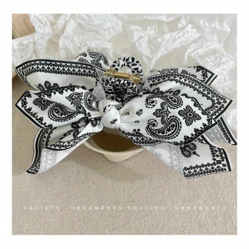 1pc Retro Bohemian Bow Hair Clip - Anti-Slip Strong Retention Hairpin with Black & White Paisley Pattern