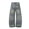 Mens Relaxed Fit Washed Denim Jeans Wide Leg Straight Cut Streetwear Cargo Pocket Pants