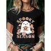 Spooky Season Print T-Shirt, Casual Crew Neck Short Sleeve Comfort Tee Top for Spring & Summer, Women's Clothing
