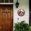 1pc, Cardinal and Holly Berry Welcome Wreath Sign, Winter Rustic Metal Tin Sign, Red Bird Decorative Stained Glass Wall Hanging