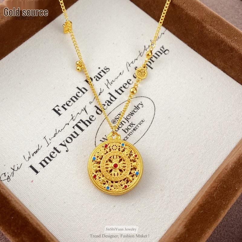 Gold Sand Abacus Vajra Compass Necklace with Eight Treasures - Chinese Style Women's Clavicle Chain