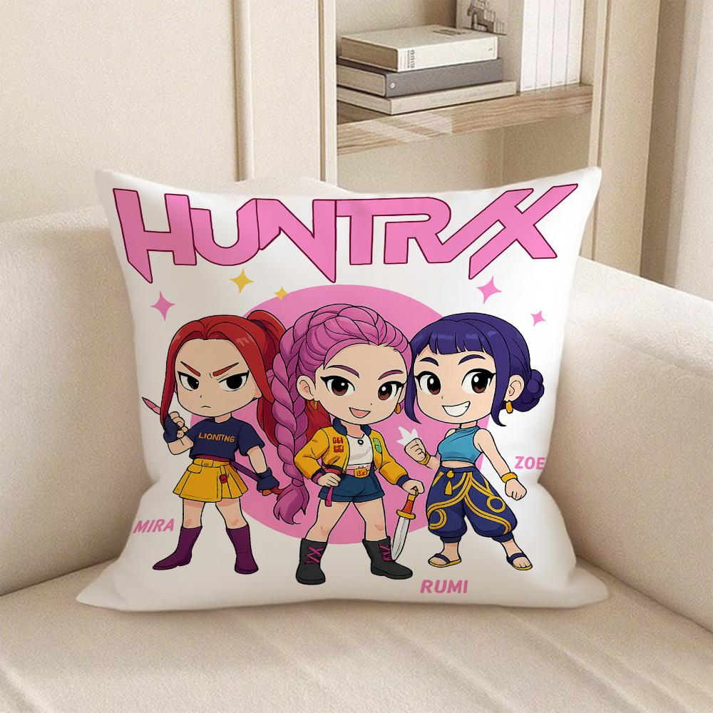 

KPop Demon Hunters Cute on the pillow: Huntrx cartoon character pattern pillowcase fashion home decoration 16x16Inch