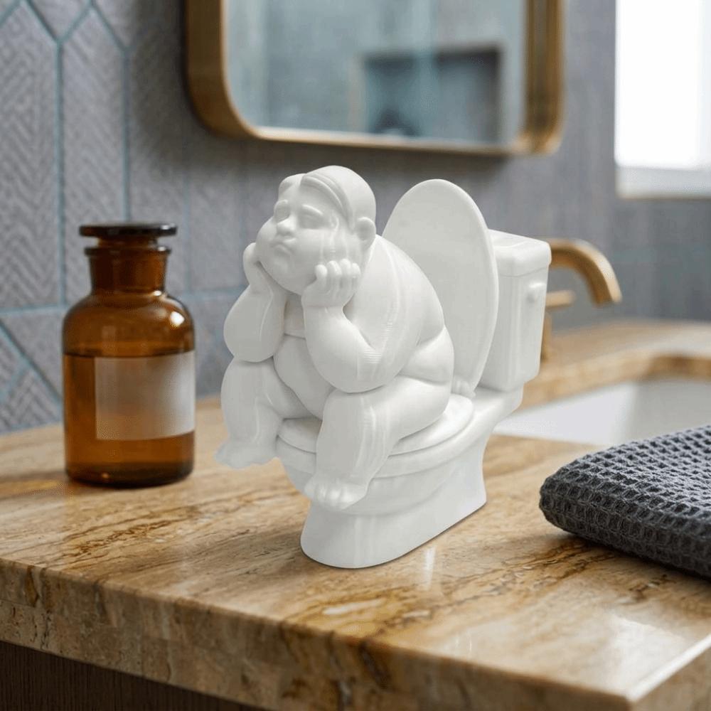 3D Printed Bathroom Thinker Statue Cute Desktop Small Ornament Bathroom Decor