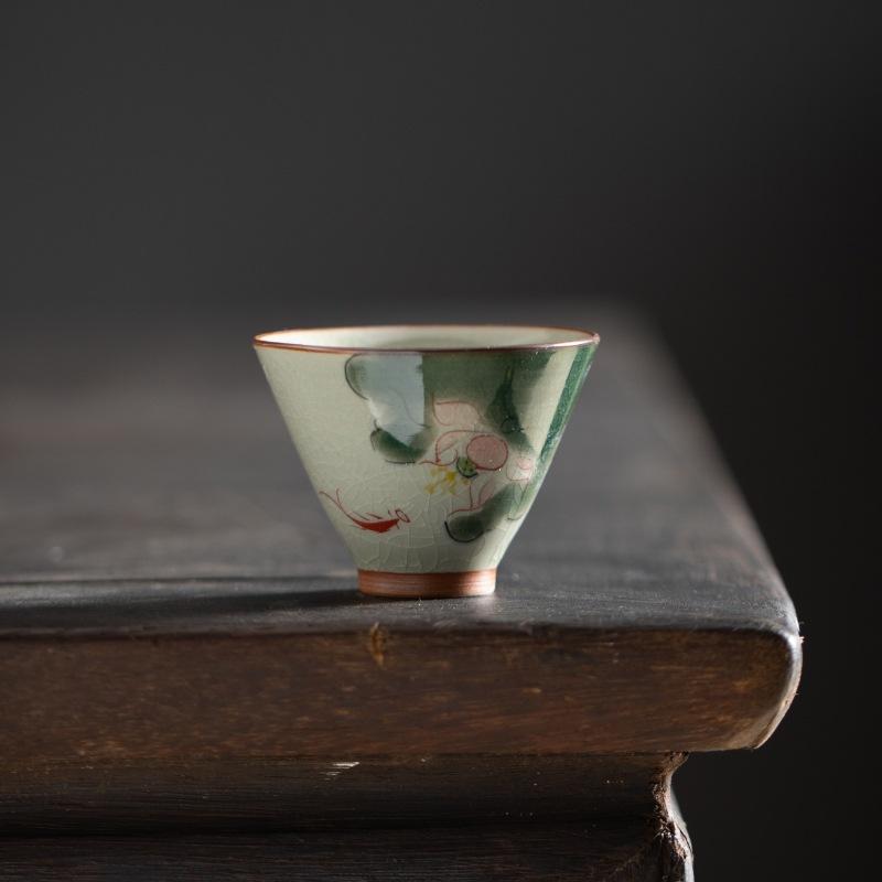 Hand-painted Ge Kiln Host Porcelana Cup Handmade Ceramic Tea Cup Single Sample Tea Cup Open Piece with Gift Box Kung Fu Tea Set