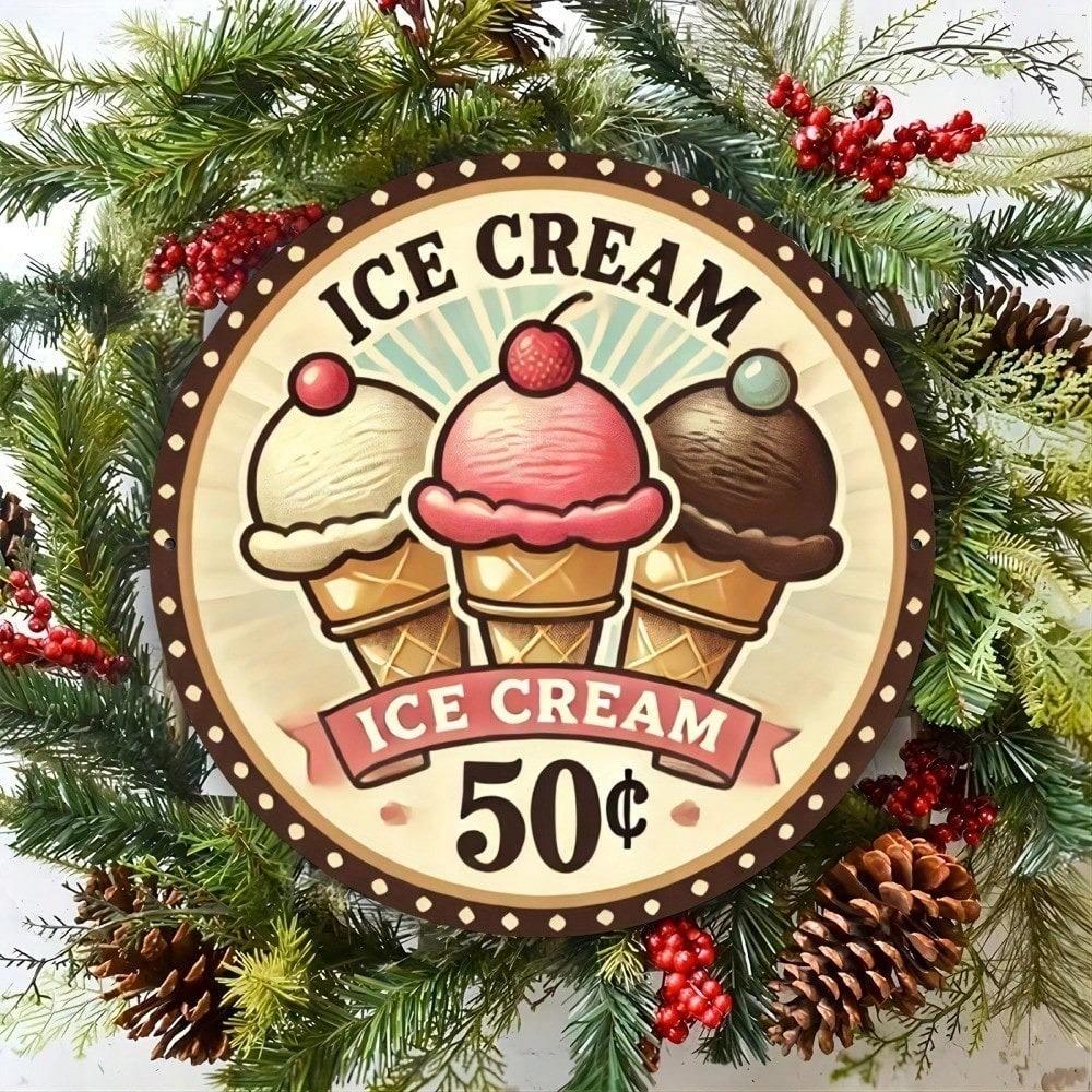 Vintage Ice Cream 8x8 Inch Metal Tin Sign Retro Wall Decor for Kitchen Cafe Bar