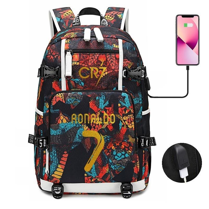 Glow-in-the-Dark Soccer Backpack Teens Large Capacity Laptop Bag With Padded Straps Oxford Fabric Trendy Patchwork Design