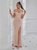 Elegant Strapless V-Neck Evening Gown with Slit