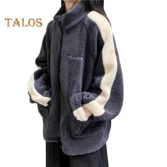 

Зимнее женское пальто с воротником-стойкой, длинными рукавами, карманами, вышивкой, застежкой-молнией, цветные блоки, плотный флис, свободная спортивная повседневная куртка для повседневной носки L темно-серого