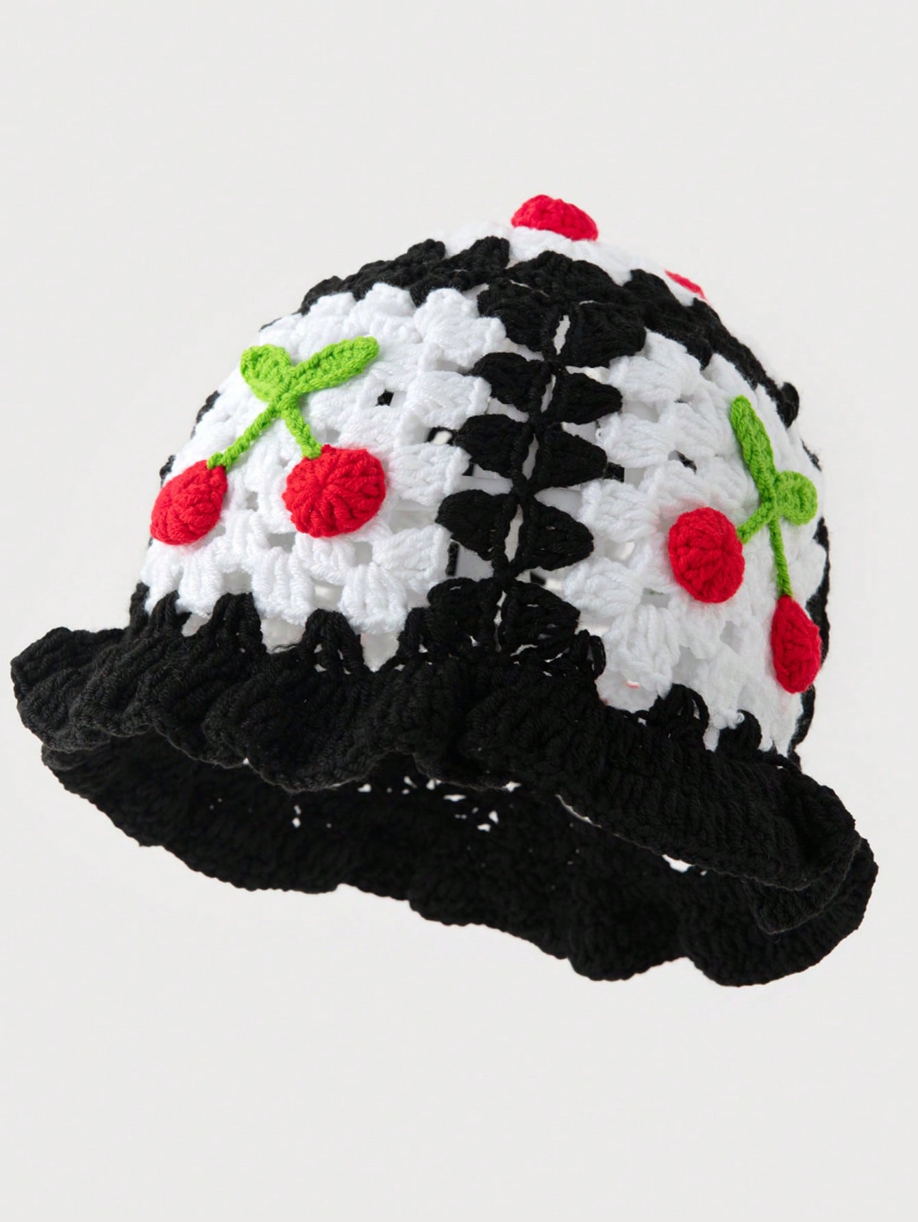 

Crochet Bucket Hat for Women Handmade Cherry Floral Knitted Beanies Girl Elastic Cute Panama Beach Hat for Vacation Traveling чёрный