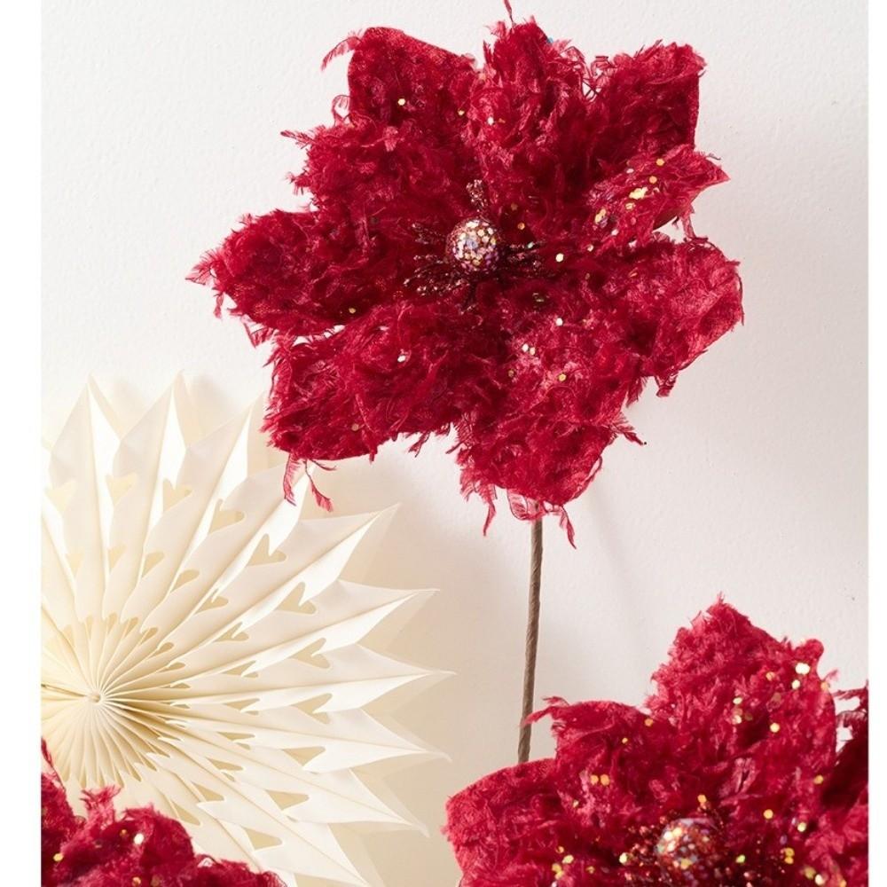 22CM Wine Red Artificial Poinsettia Flower Sequins Simulation Flowers  Christmas Decoration