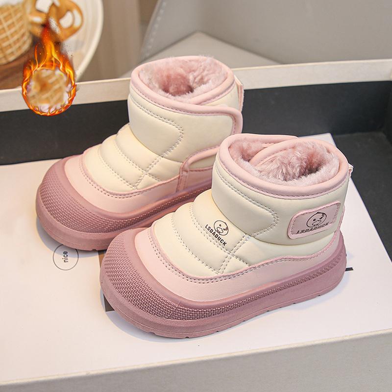 

Зимние плюшевые сноубутсы Детские Толстые Теплые Ботинки для Мальчиков и Девочек Водонепроницаемые Детские Зимние Ботинки Бархат 21 розовый