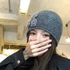Solid Color Knitted Woolen Hat Elastic Flower Beanie Hat Sweet Winter Warm Hat  Women