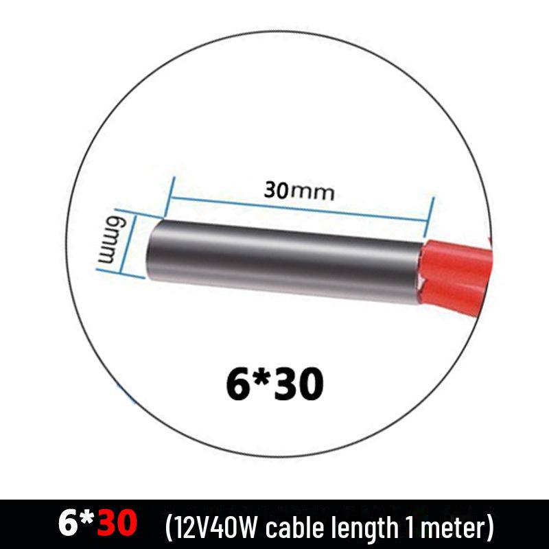 Topná tyč 3D tiskárny, průměr 6 mm, délka 2030 mm, 12V/24V, 40W, délka vodiče 2 m