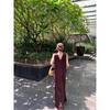 Kumikumi French style Temperament Coffee Color Sleeveless Hanging Neck Dress Women Summer All-Match Loose Slimming Drape Long dress