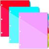 5-Tab Plastic Binder Dividers with Two Pockets - 3 Sets, 15 Pcs Multicolor Pocket Dividers with 3 Holes for 3 Ring Binders, Bividers with Tabs for