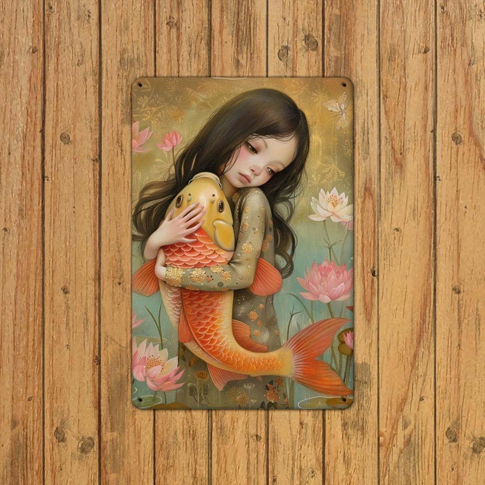 Vintage Metal Tin Sign Retro Koi Fish Wall Art Home Bar Decor 8x12 Inch 20x30cm