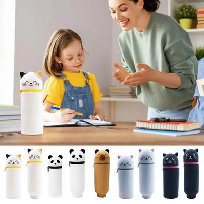 High Quality Cartoon Pencil Case Animal Shape Silicone Pen Pouch Multipurpose Foldable Stationery Storage Bag