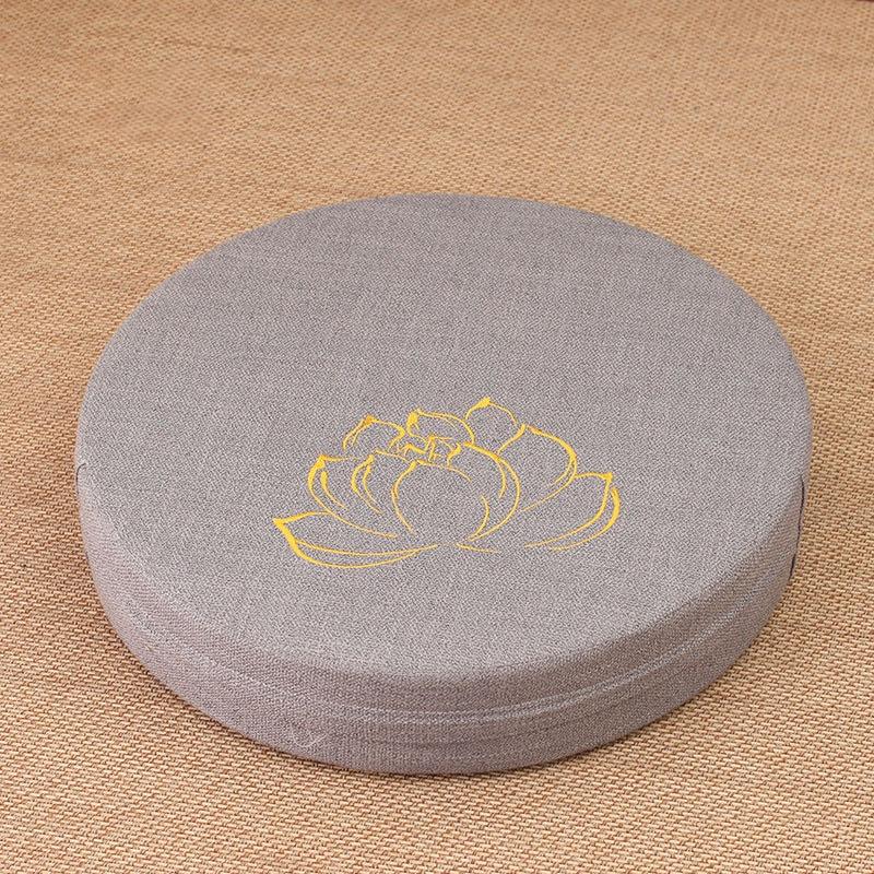 Plush Round Tatami Cushion Pad With Removable Washable Cover And Lotus Print