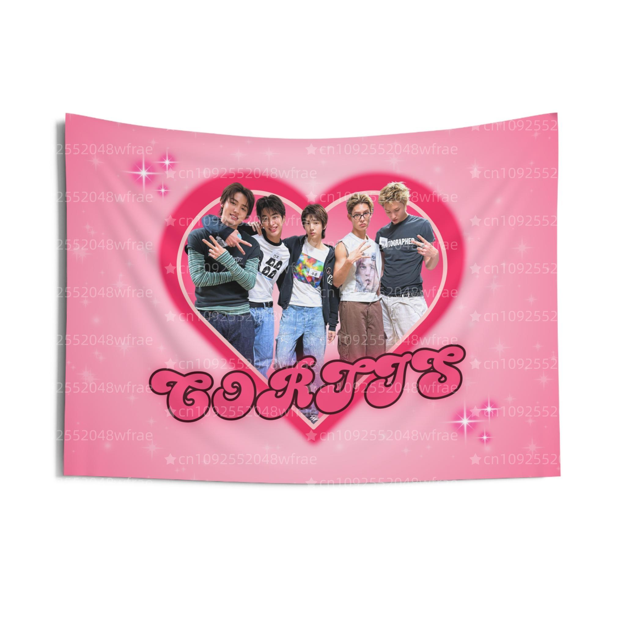 1PC Kpop Cortis Pink Heart Flag Wall Tapestry Unique Home Decoration Kpop Lover Gift Wall Art Korean Pop Music Fan Gift 74x94cm(29x37in)