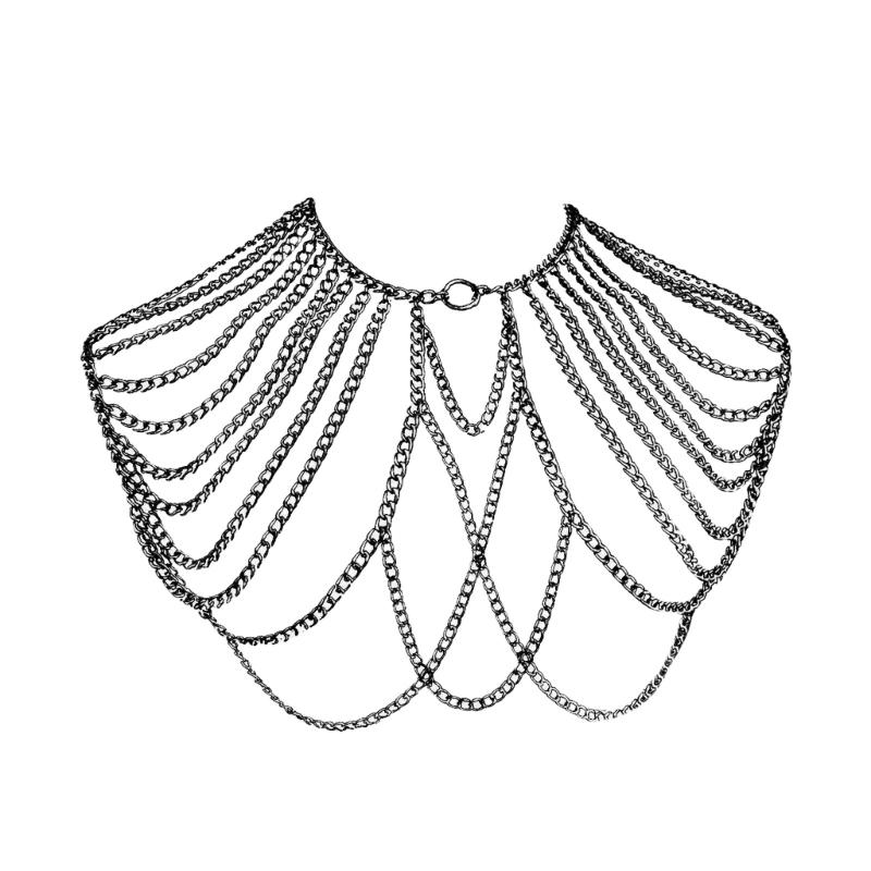 

Stylish Alloy Men s Shoulder Necklace Jewelry Tassels Body Chain for Beach and Carnival Event Handmade Clubbing Jewelry