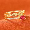 Huitan Newly Designed Red Cubic Zirconia Women Rings Statement Chain Design Gold Color Female Rings for Wedding Party Jewelry