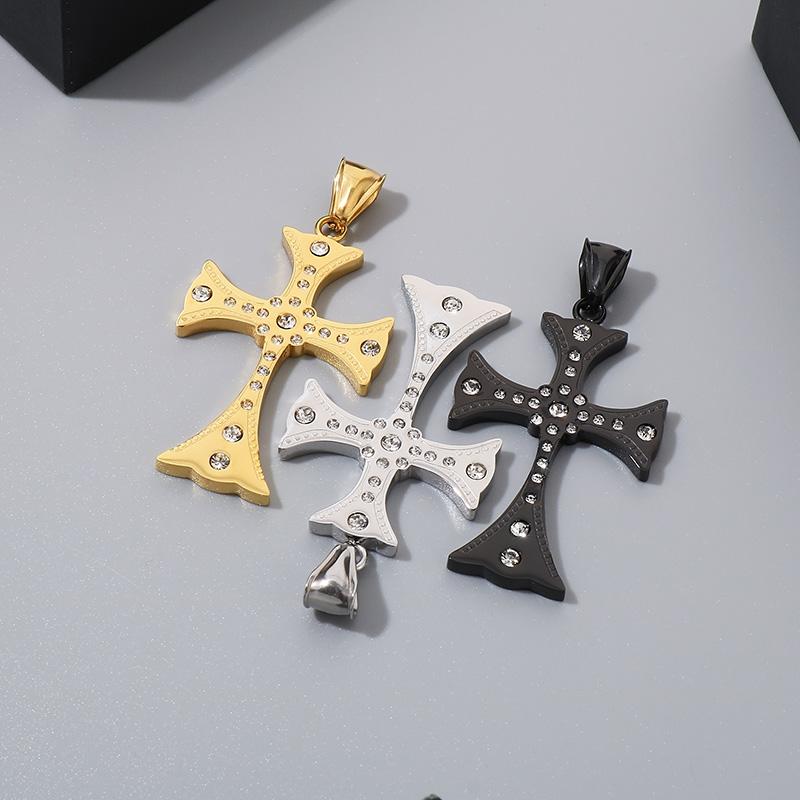 Personalized Crystal Stone Cross Necklace for Men Women 41*27mm Hip Hop Charm Pendant Gold Color Trendy Jewelry Gift