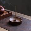 North American Black Walnut Round Solid Wood Incense Holder for Tea Ceremony, Handmade Agarwood Burner Base Tray