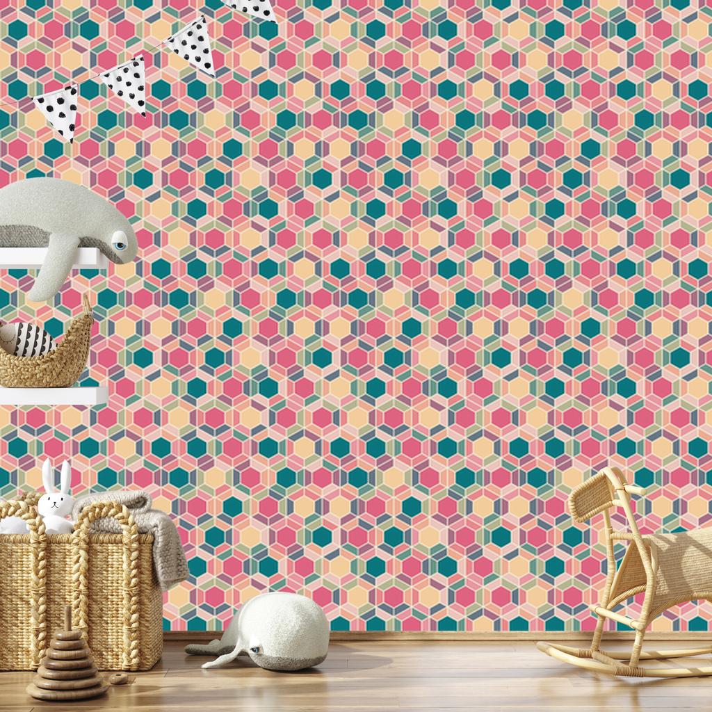 Colorful Geometric Retro Pattern Wallpaper for Living Room and Bedroom 50x1000
