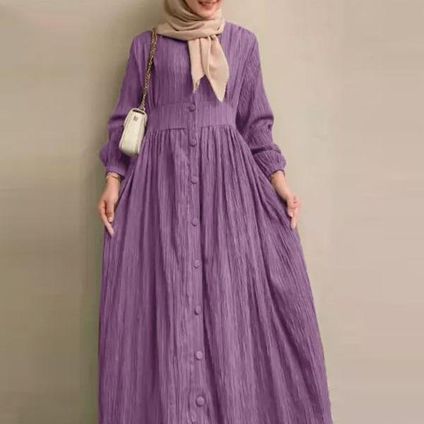 2024 Elegant Retro Women's Solid Color Long Sleeve Casual Dress - Plus Size for Spring & Autumn