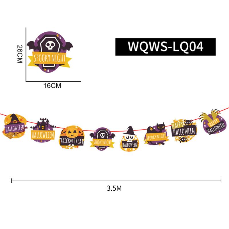 Happy Halloween Paper Banner Pumpkin Bat Witch Spider Skull Letter Hanging Decoration For Halloween