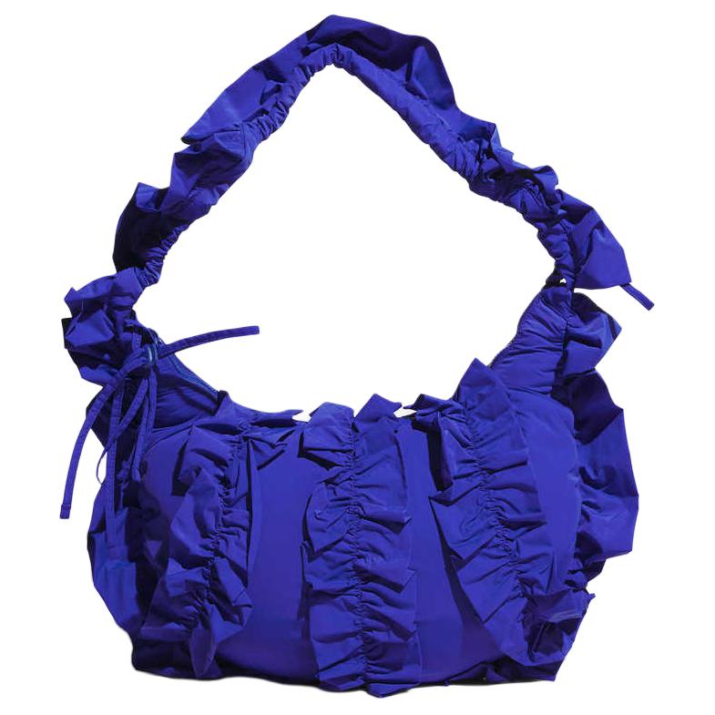 Adidas Originals Ruffle Double Layer Ruffle Design Recycled Nylon Tote Bag Large Women Tote Bag Bright-Blue IA8914