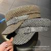 Autumn and winter versatile retro British style checkerboard flat top hat women's new rhinestone with newsboy hat